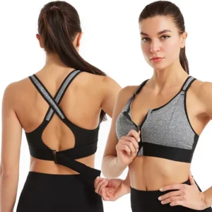CROSS BACK SPORTS BRA WITH FRONT ZIPPER